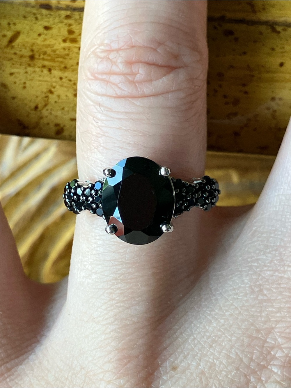 Natural Black Spinel Sterling Silver Ring Size 7
